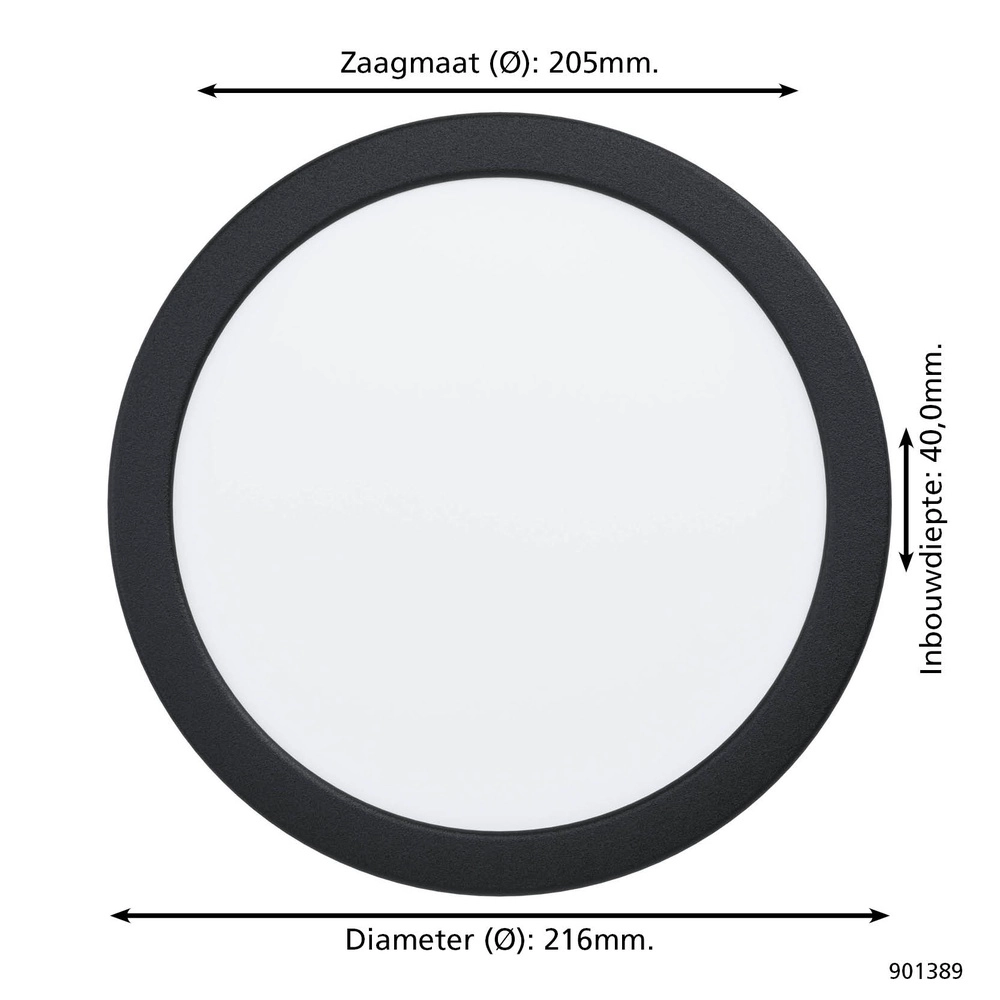 Inbouw lamp Fueva 6 rond - zwart - Ø 21,6cm Eglo 9008606330706
