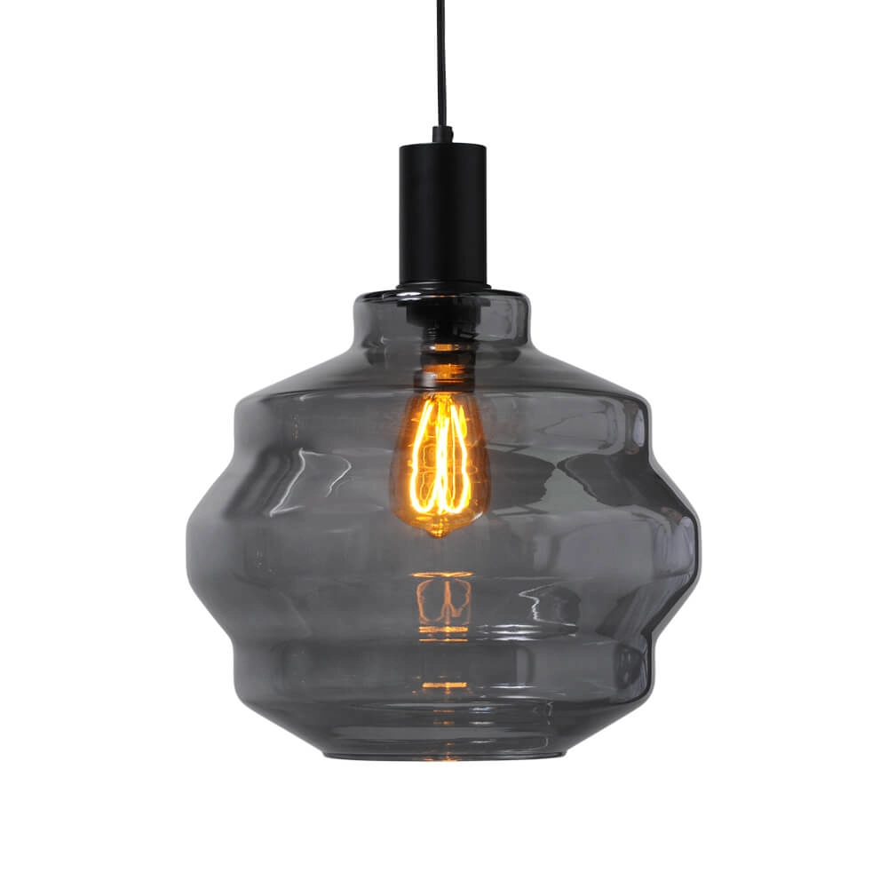 Hanglamp zwart Porto met Ball smoke glas - Ø 30cm Hanglamp zwart Porto met Ball smoke glas - Ø 30cm