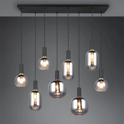Eetkamer hanglamp Diva 8-lichts - smoke glas Trio 4017807614589