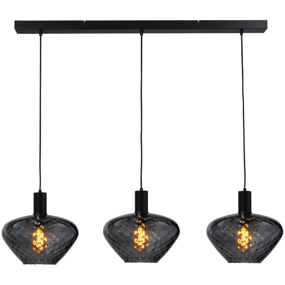 3-lichts hanglamp - zwart - Porto met Blossom clear glazen 3-lichts hanglamp - zwart - Porto met Blossom clear glazen