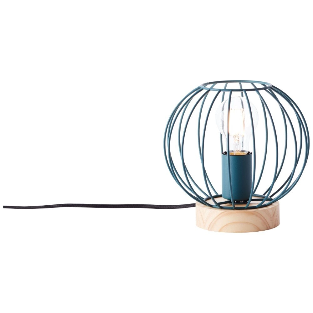 Draad tafellampje Sorana turquoise met hout Brilliant 4004353378676