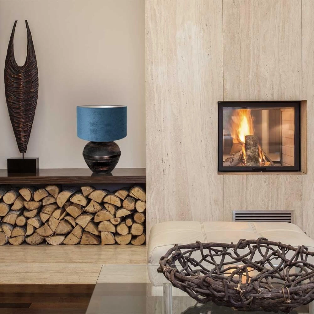 Chique schemerlamp Lyons B met blauwe velours kap Steinhauer 8712746166651