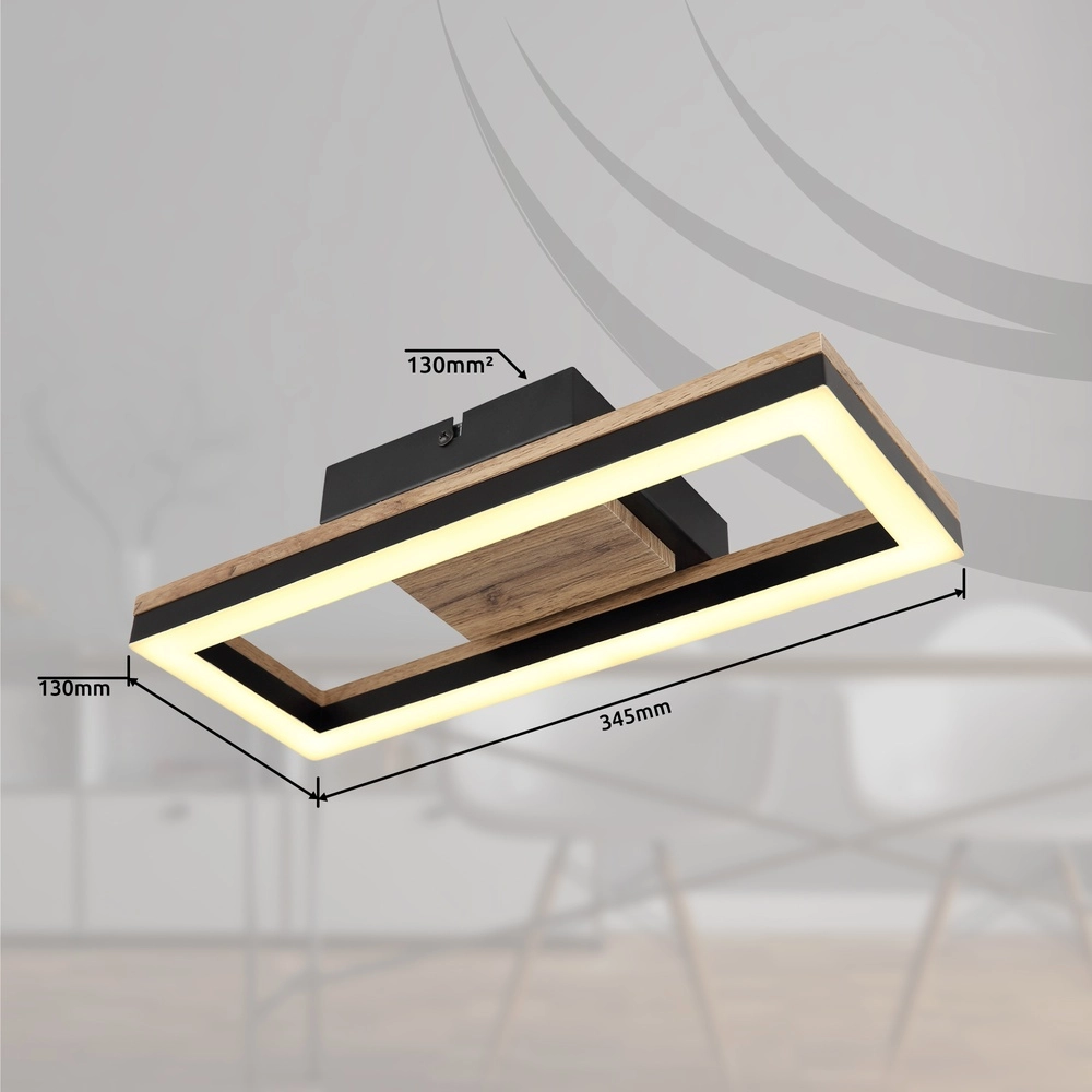 Plafondlamp Beatrix rechthoek zwart met hout Globo 9007371454402