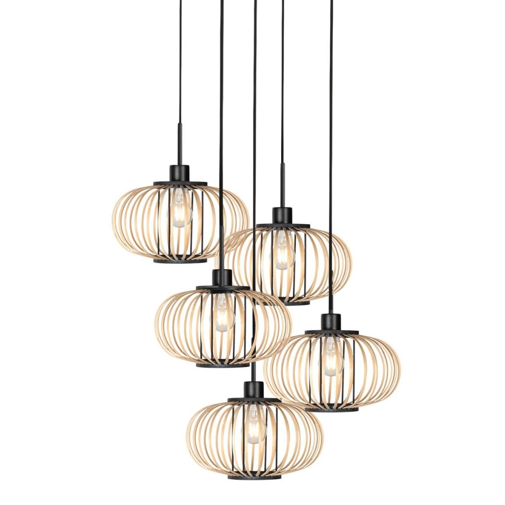 Hanglamp 5-lichts Silva met bamboe kappen Steinhauer 8712746183184