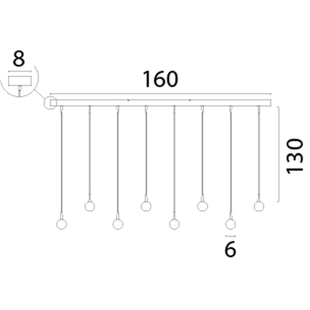 8-lichts hanglamp Talana zwart met goud Ø 6cm DTW Masterlight 8718121352251