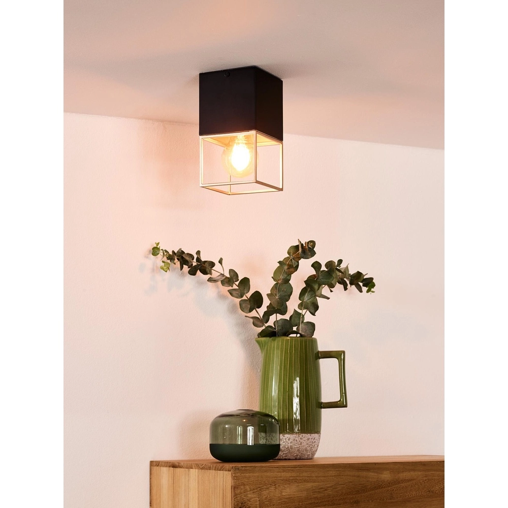 Strakke plafondlamp Rixt enkel zwart met goud Lucide 5411212211040