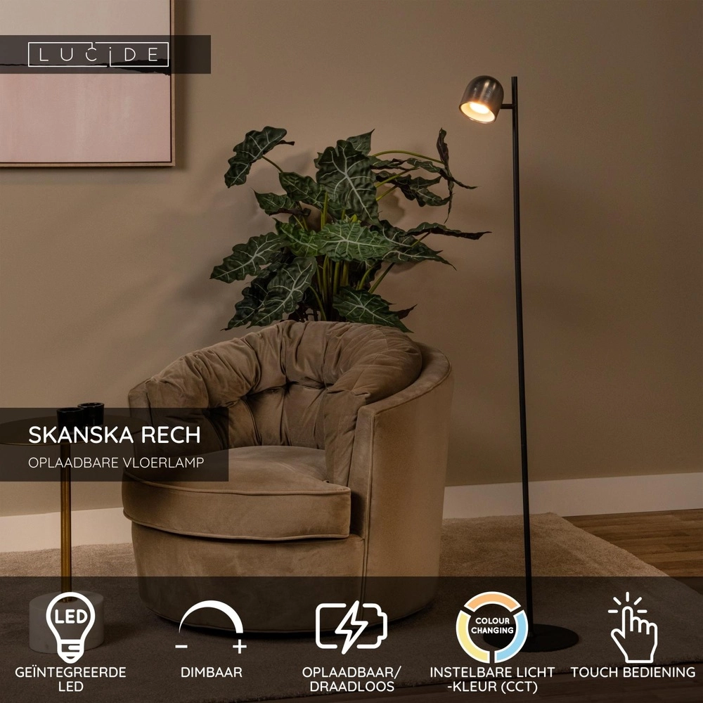 Oplaadbare vloerlamp Skanska Rech metaalgrijs Lucide 5411212032157