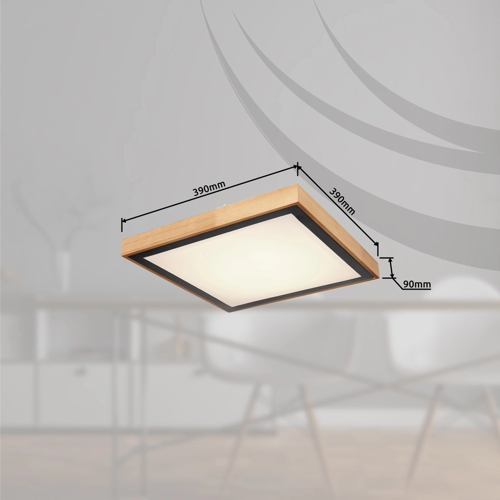 Plafondlamp Bruno 39cm vierkant zwart met hout Globo 9007371433469
