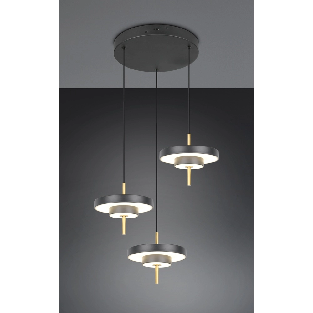 3-lichts hanglamp Keaton rond zwart met goud Trio 4017807655247