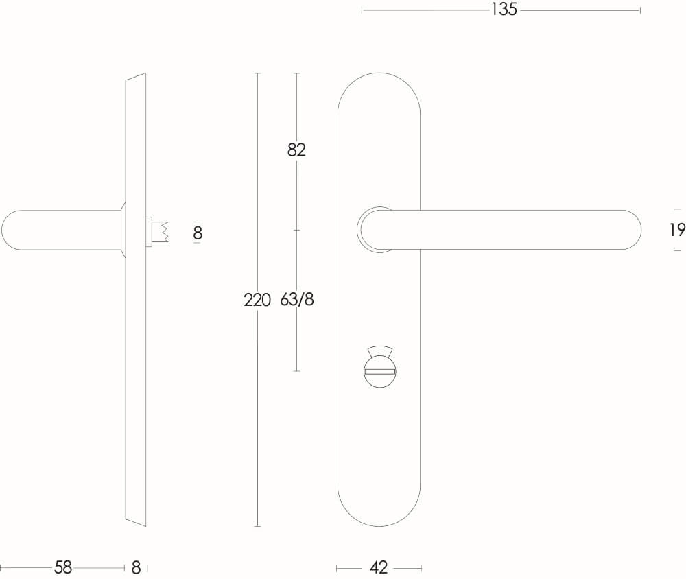 Strakke deurklink Rond WC-sluiting 63/8 RVS Intersteel 8714186060636