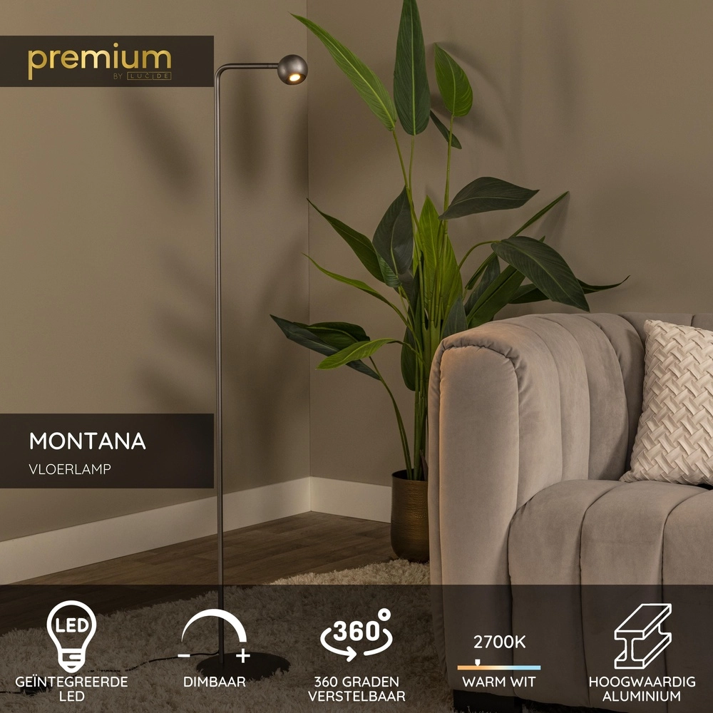 Design vloerlamp Montana grijs Premium by Lucide 5411212680204