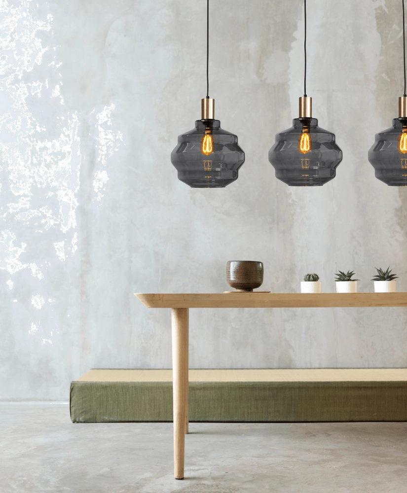 3-lichts hanglamp - goud - Porto met Ball smoke glazen - Ø 30cm Masterlight 8718121269610