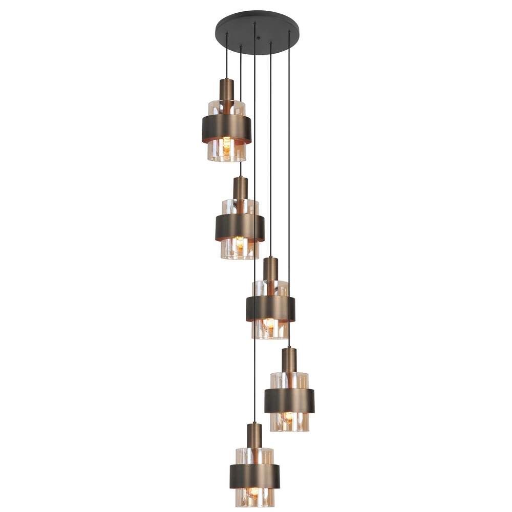 5-lichts hanglamp Marrone zwart met koper brons