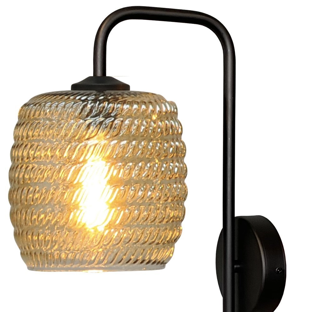 Zwarte wandlamp Quinto met geribd glas Masterlight 8718121250977