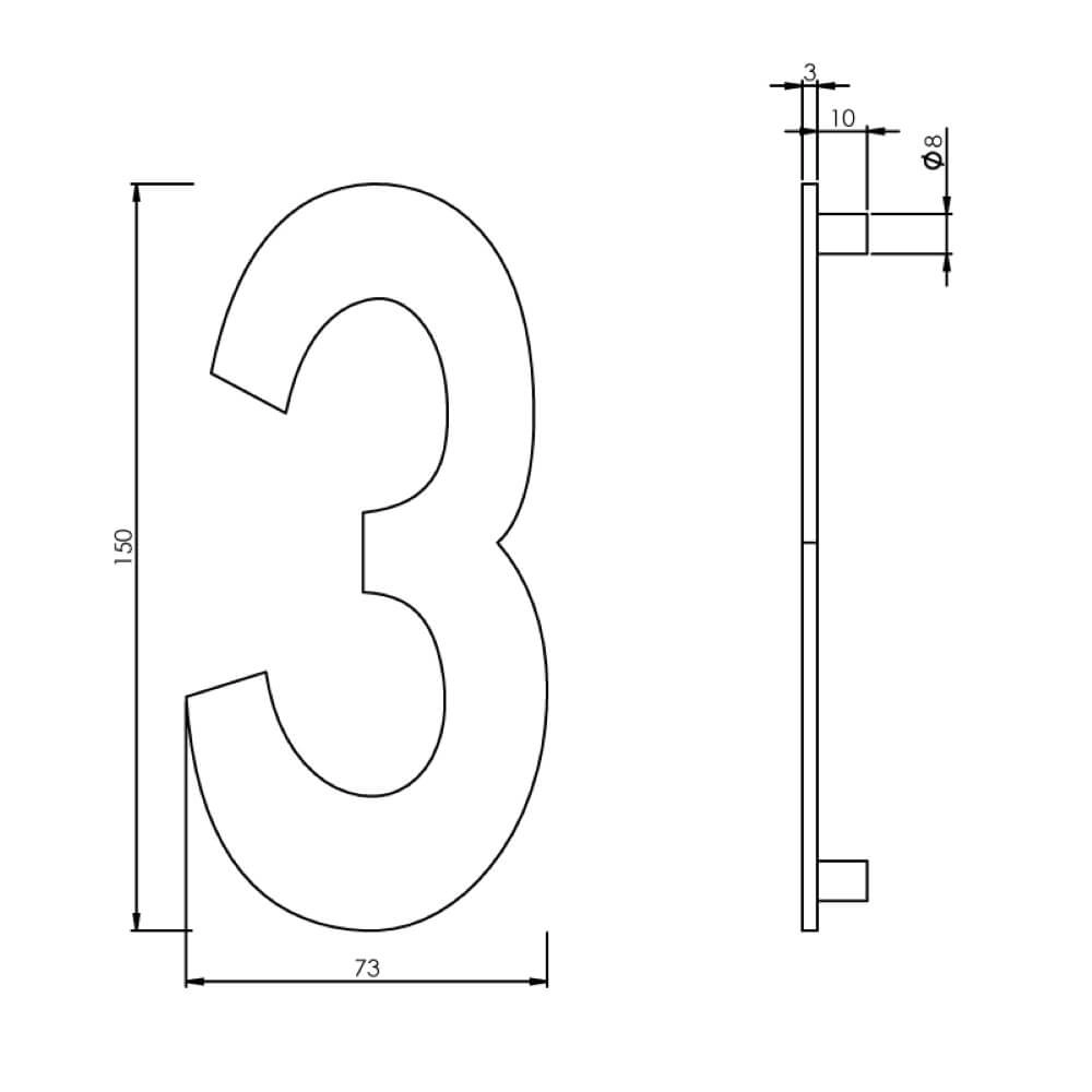 Huisnummer 3 Numbra 15cm RVS Intersteel 8714186058312