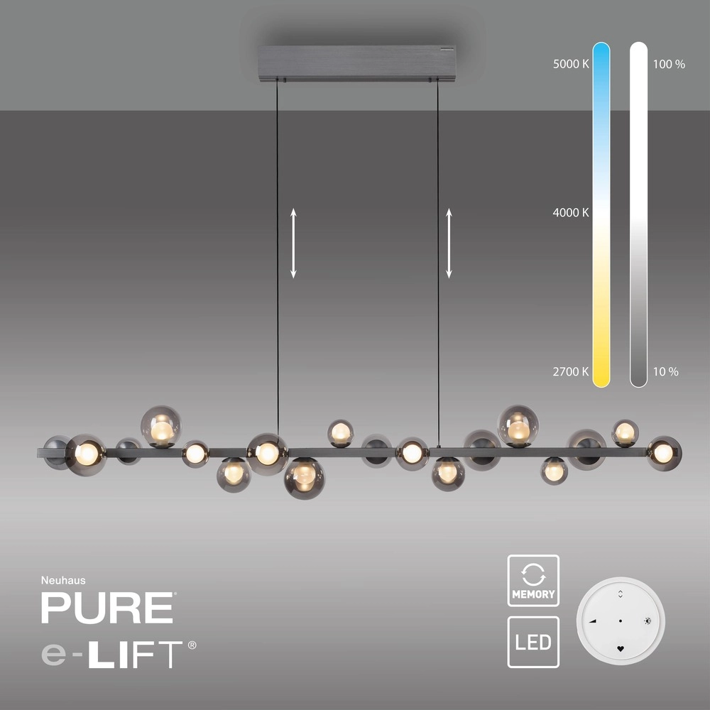 Eettafel hanglamp Pure E-Popup 18L - met smoke glas Paul Neuhaus 4012248396452