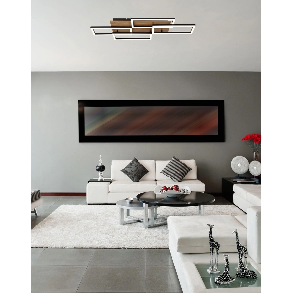 Design plafondlamp Jeffry zwart met hout Globo 9007371533824