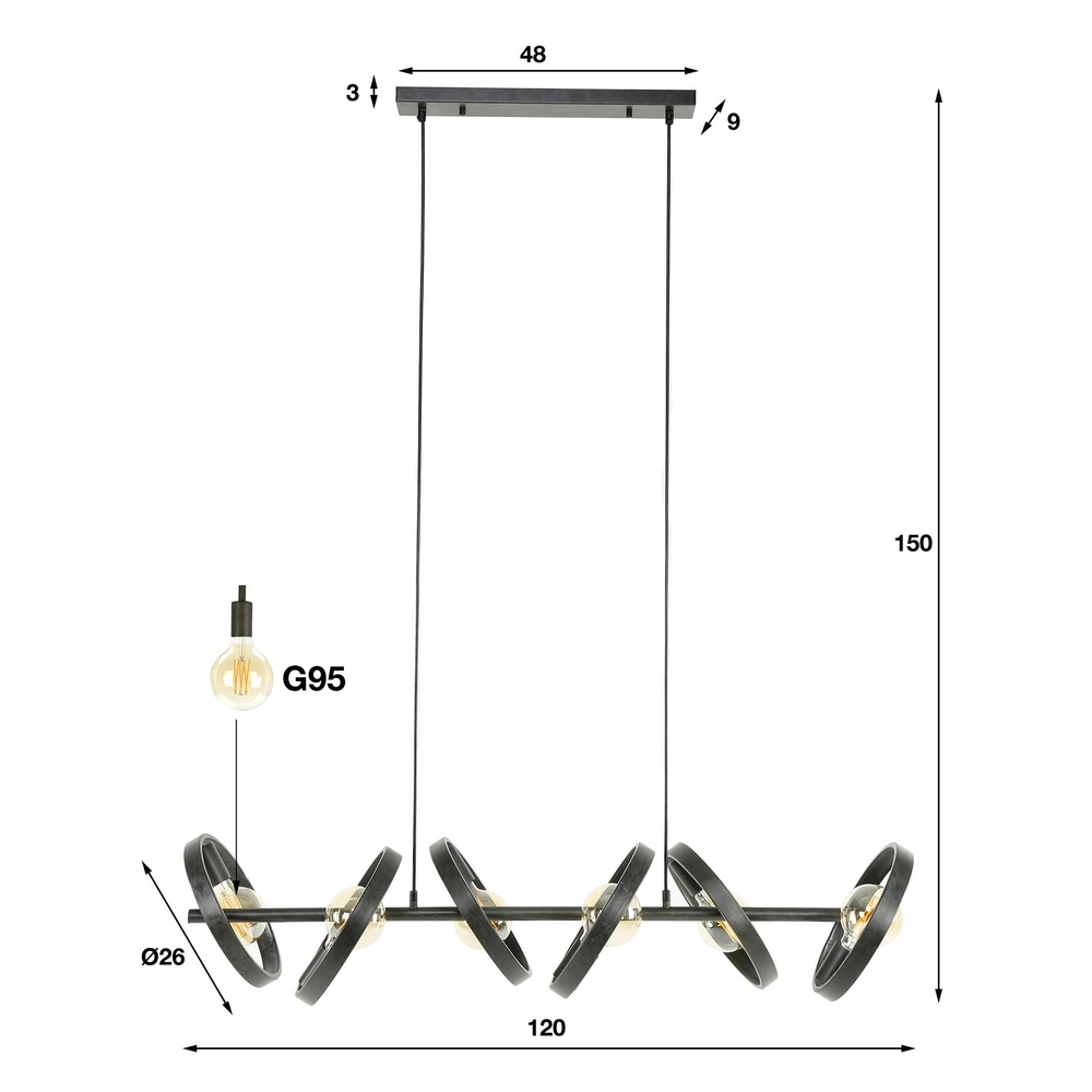Ringen hanglamp eettafel Hover charcoal - Ø 26cm Lyora 8716803513365