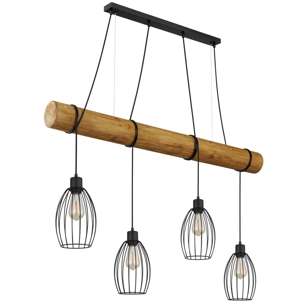 Landelijke hanglamp Berti 4-lichts hout met zwart Globo 9007371583591