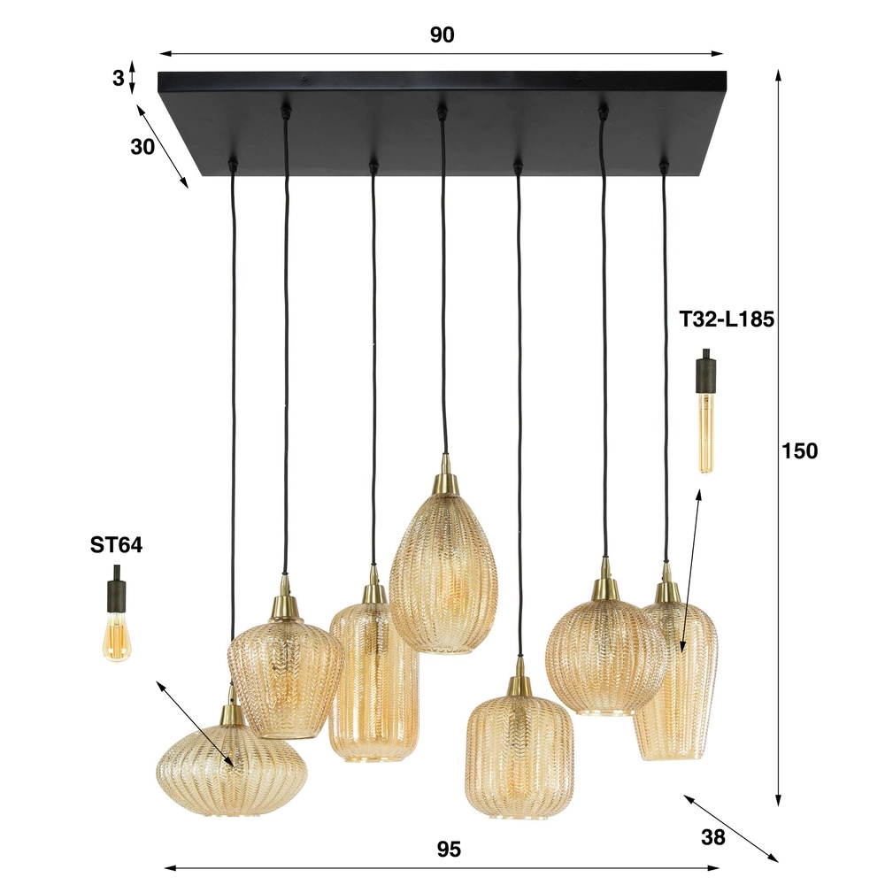 Eetkamer hanglamp V-Shape 7-lichts - geribbeld glas Lyora 8716803511149