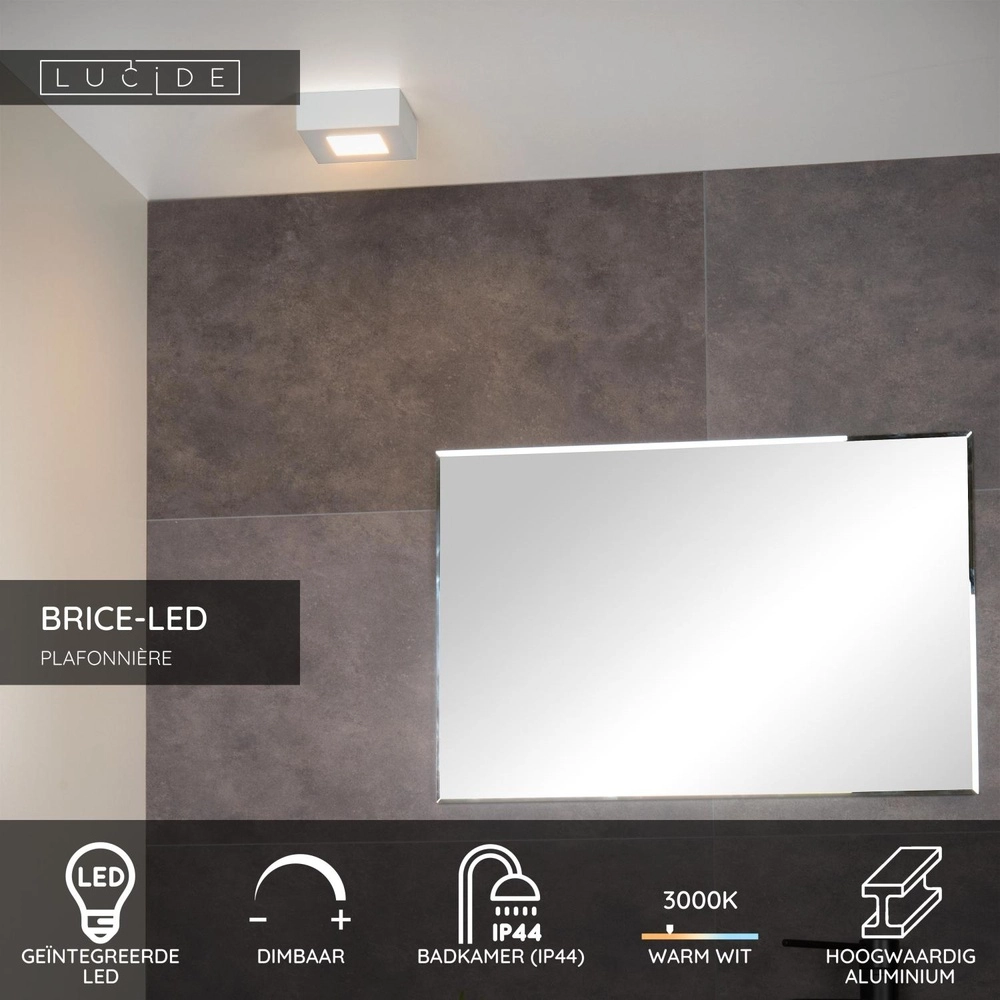 Plafonniere Brice-Led 10,8cm vierkant IP44 wit Lucide 5411212281326
