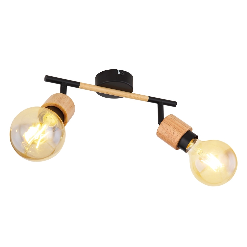 Plafondlamp Jorna 2-lichts zwart met hout