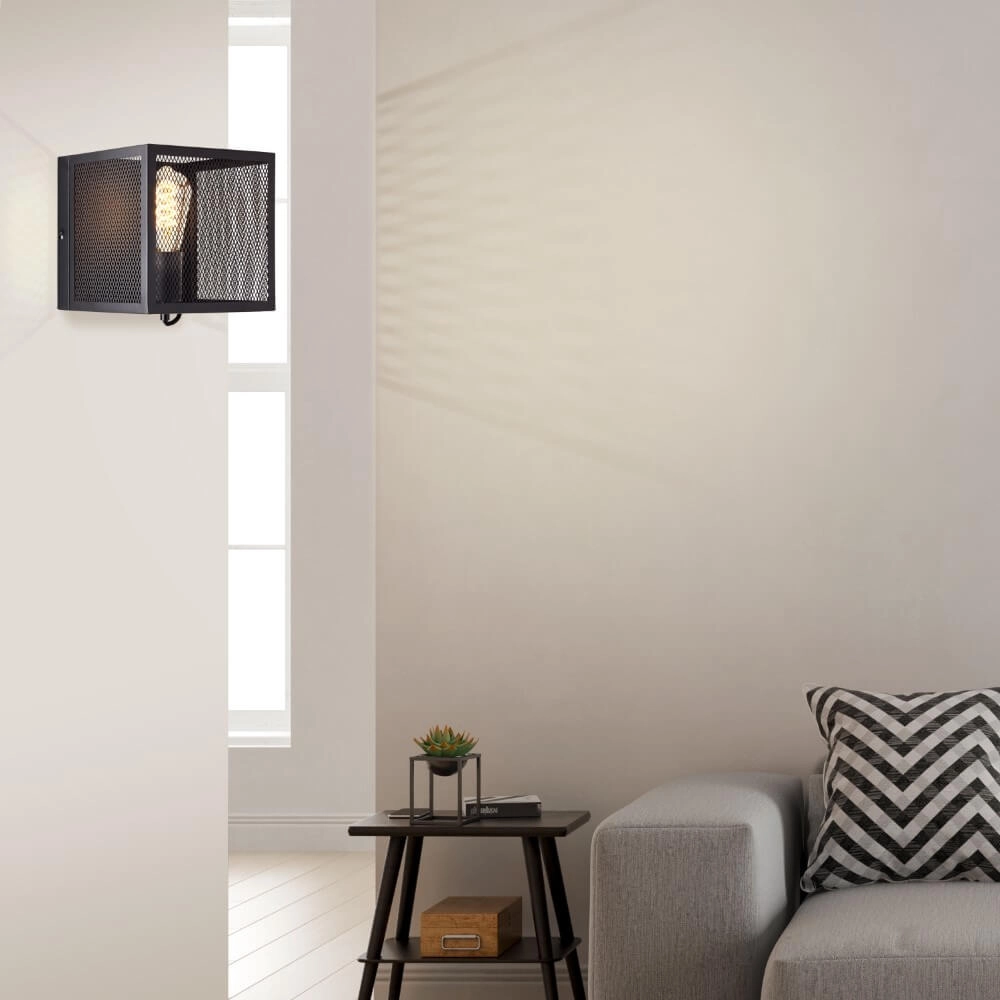 Vierkante muurlamp Maze zwart Brilliant 4004353409493