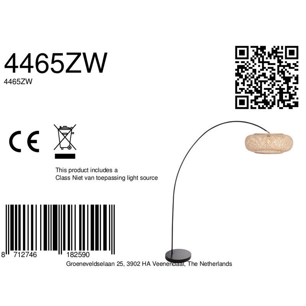 Booglamp solva zwart met rotan kap Ø 60cm Steinhauer 8712746182590