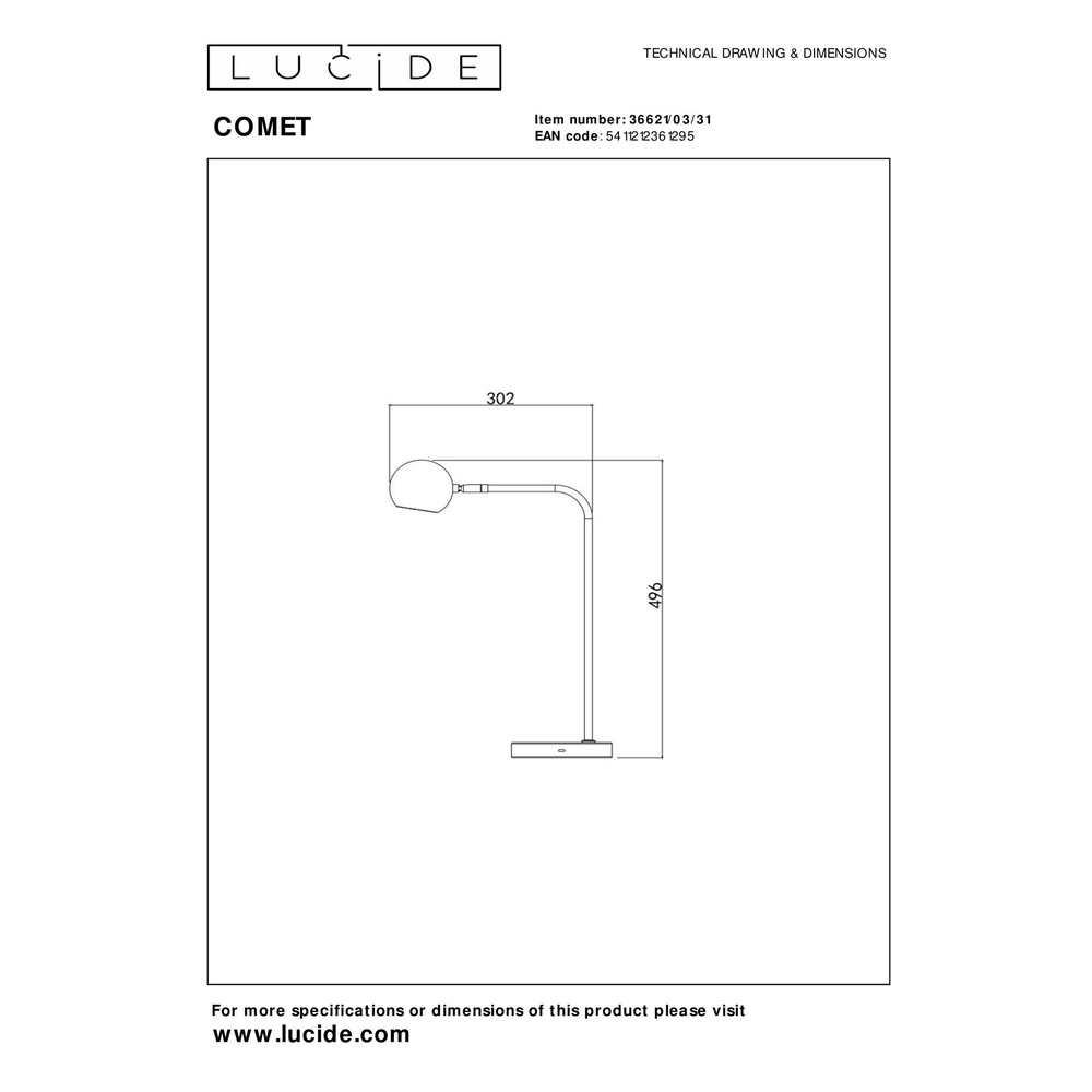 Oplaadbare bureaulamp Comet wit Lucide 5411212361295