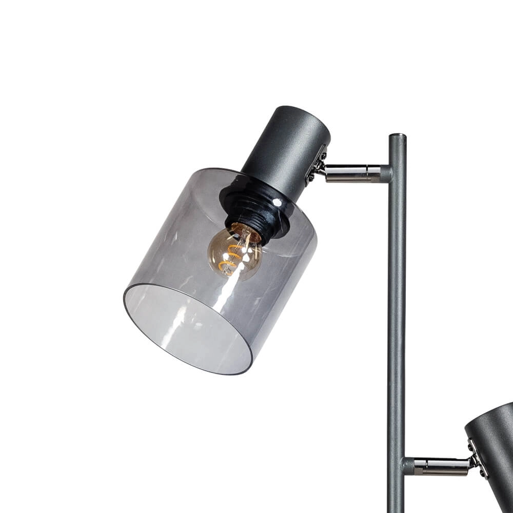 Glazen vloerlamp Sledge Glass 2-lichts zwart met smoke glas ETH 8720195302872