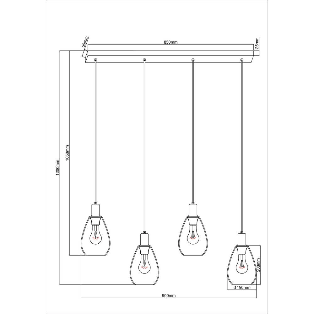 Hanglamp Fanni 4-lichts zwart Globo 9007371436613