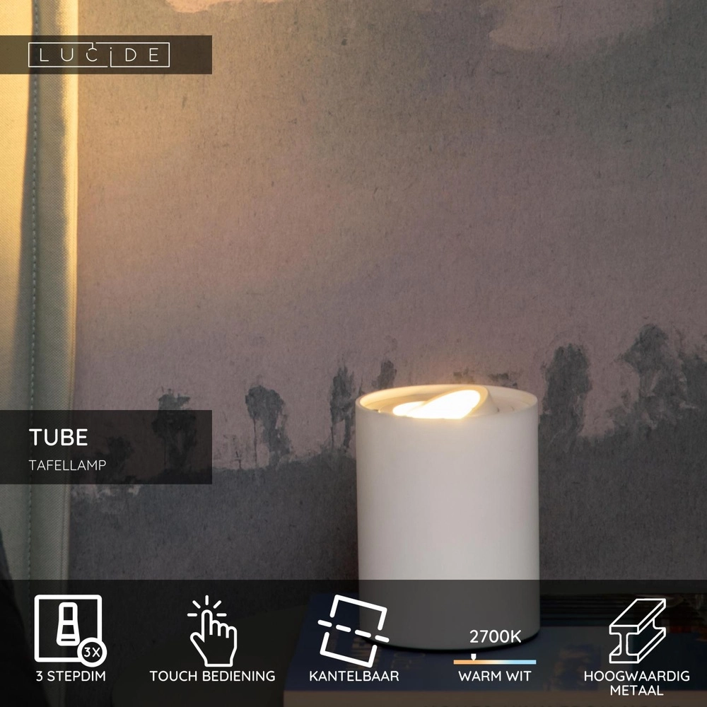 Design tafellamp Tube wit Lucide 5411212221650