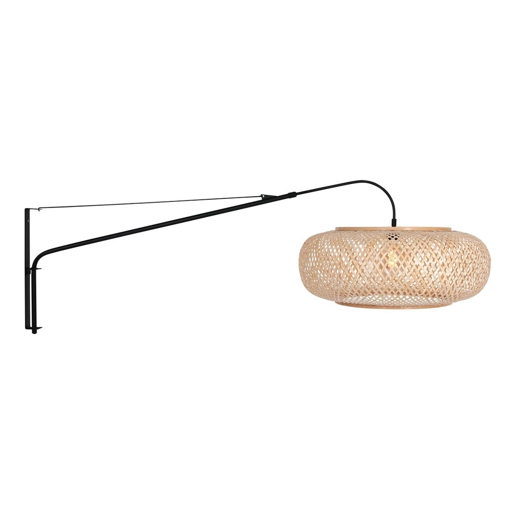 Muurlamp Elegant Classy zwart met rotan kap