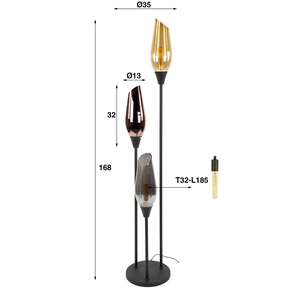 Glazen vloerlamp Cocoon 3x E27 - 168cm Lyora 8716803511866