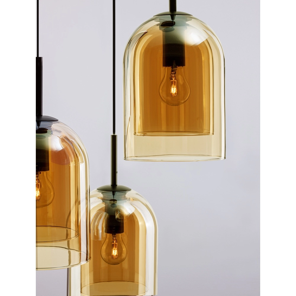 Hanglamp Velor 3-lichts zwart met amber glas rond Lyora 5212017431219