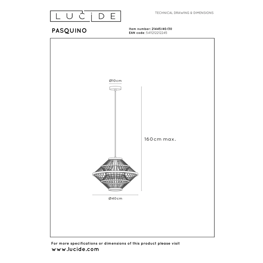 Hanglamp Pasquino Ø 40cm zwart Lucide 5411212212245