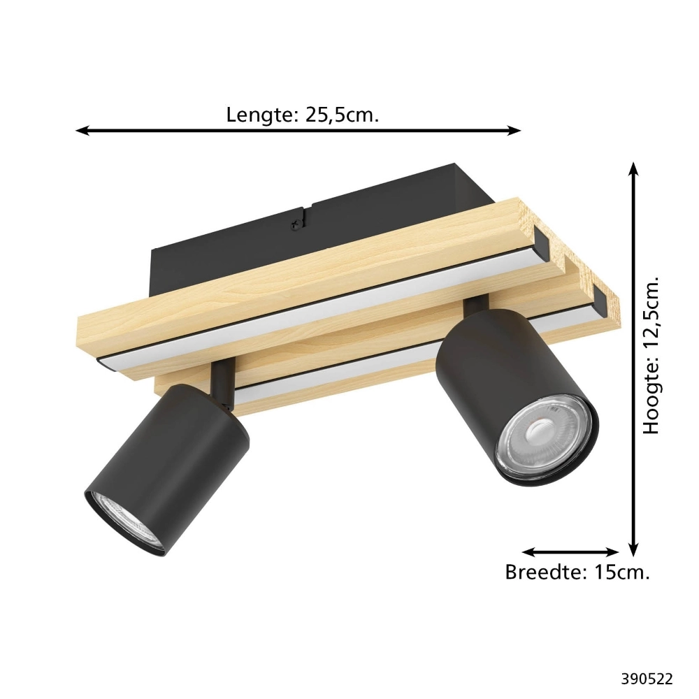 Plafondlamp dubbel Gesteira zwart met hout Stars of Light 9008606357888