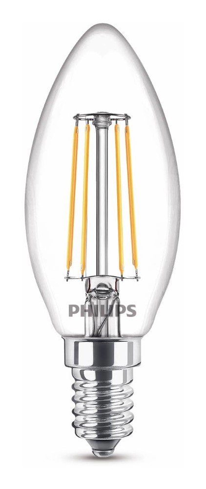 Lichtbron kaars 4,3W - E14 - 2700K - 470 lumen set van 2 transparant Philips 8718699777616