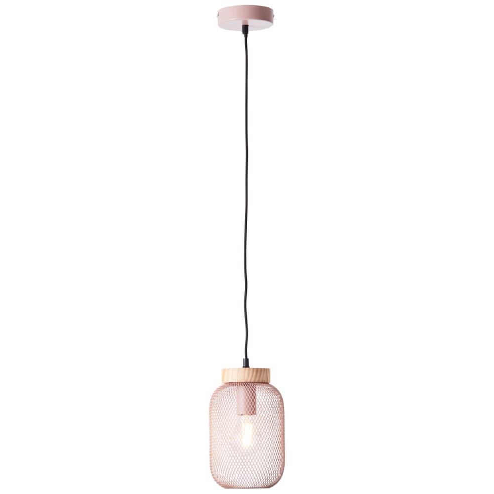 Roze hanglamp Giada met hout