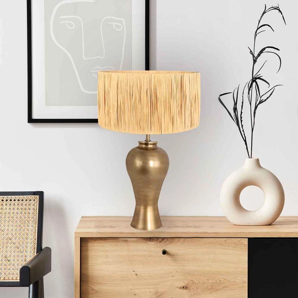 Tafellamp Brass brons met strokleurige kap Steinhauer 8712746175707