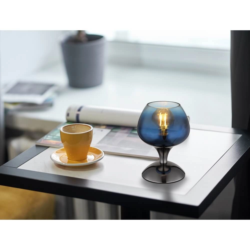 Gunmetal tafellamp Maxy met blauw glas Ø 15cm Globo 9007371468935