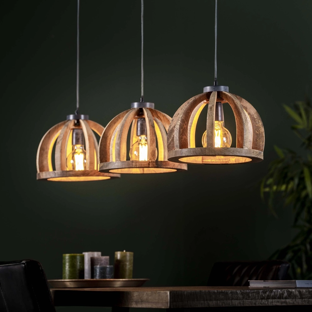 Houten eettafel hanglamp Orba 3x Ø 30cm