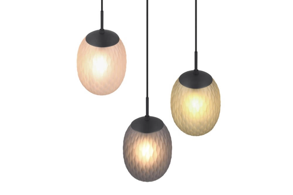 3-lichts hanglamp Facette met geribbeld gekleurd glas Trio 4017807616835