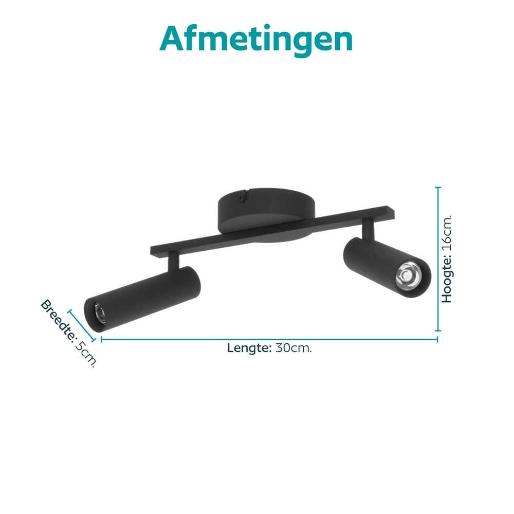 Opbouwspot Valproto 2-lichts zwart Eglo 9008606390366