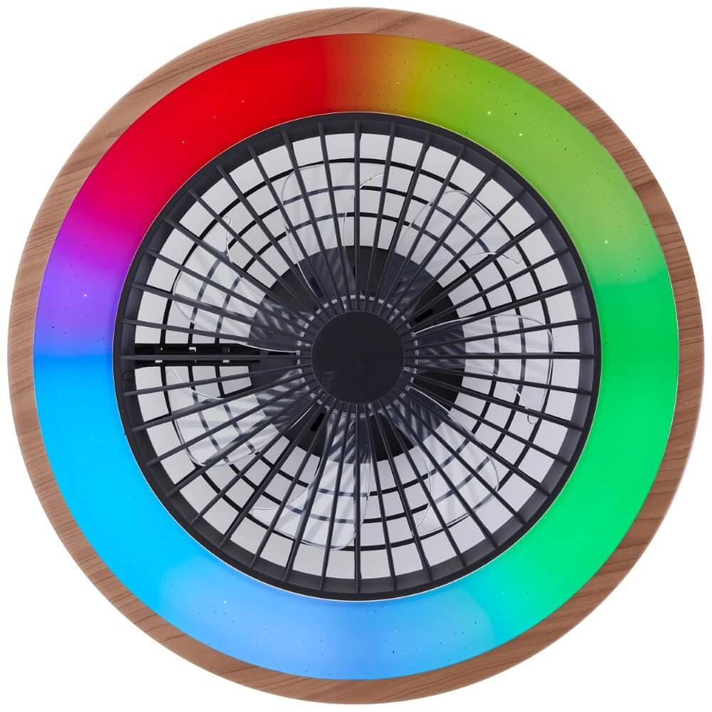 Zwarte ventilator Slimline met houten rand Brilliant 4004353435867