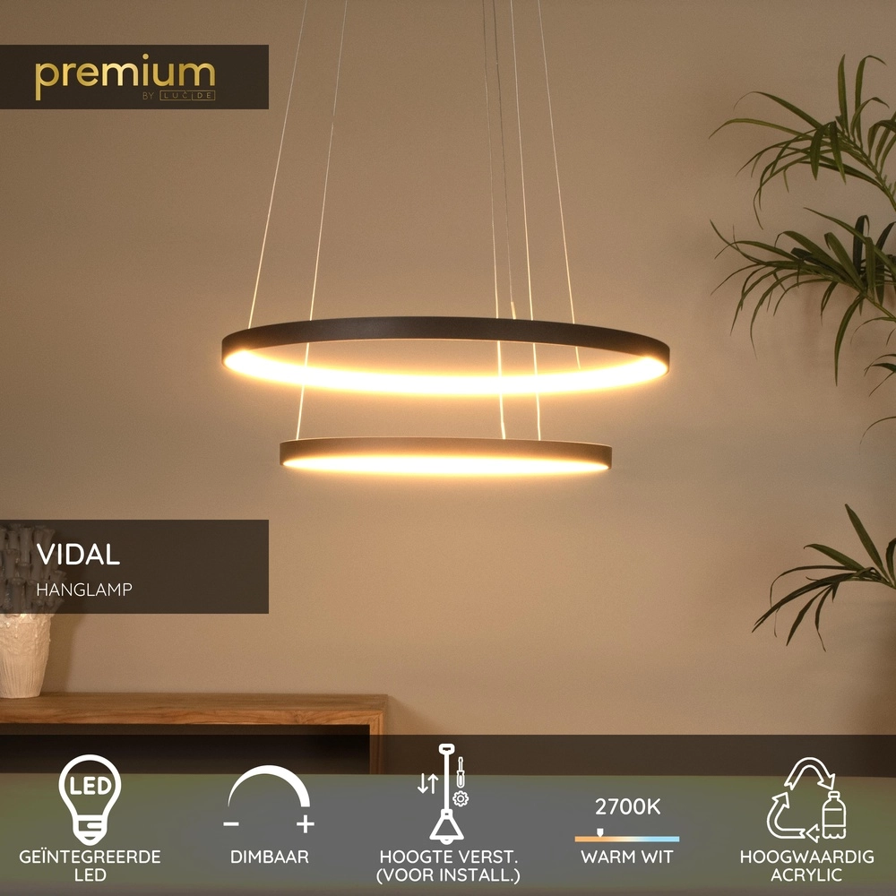 Zwarte hanglamp Vidal Ø 78cm strak design Premium by Lucide 5411212460936