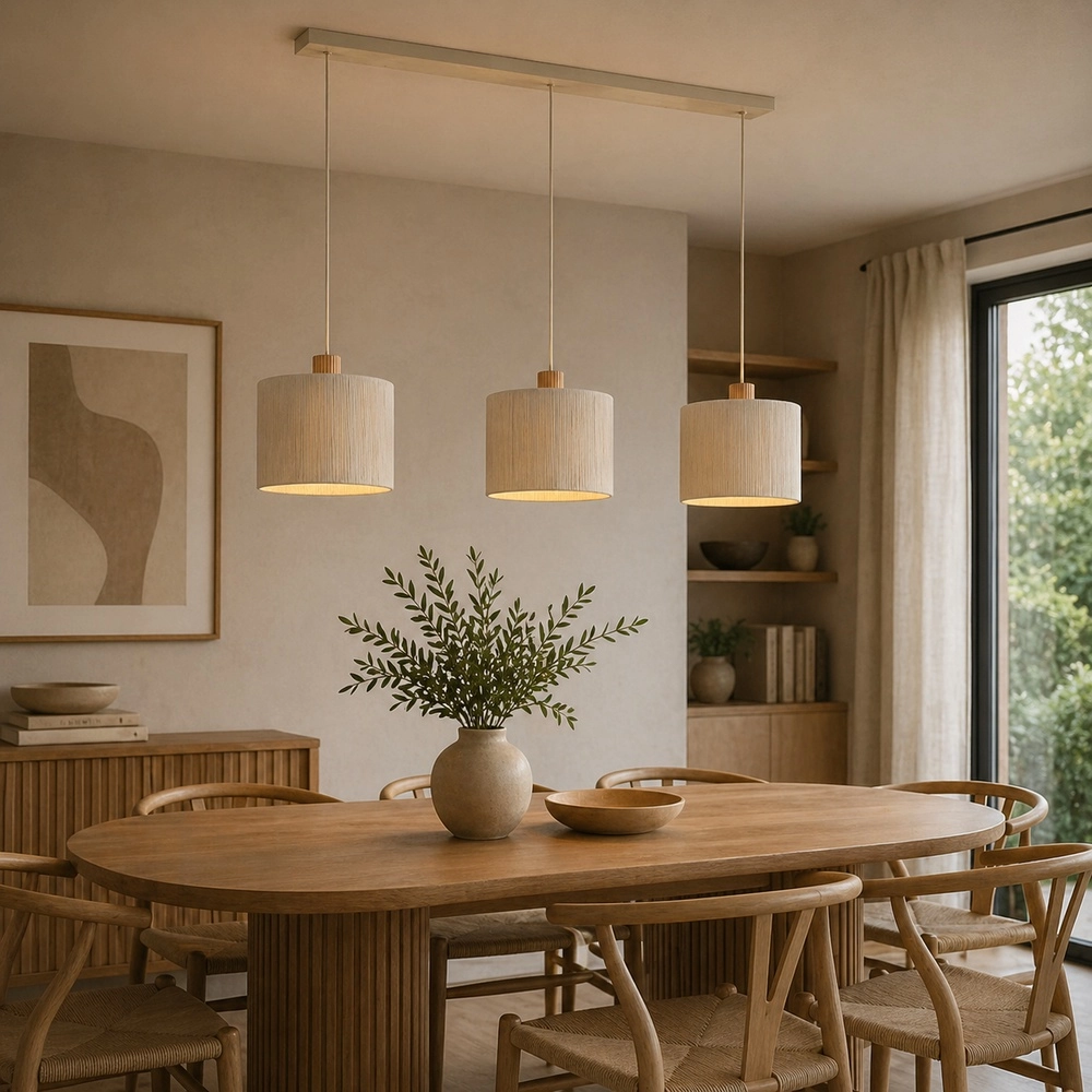 Beige hanglamp Arlo met hout japandi 3-lichts Brilliant 4004353477102