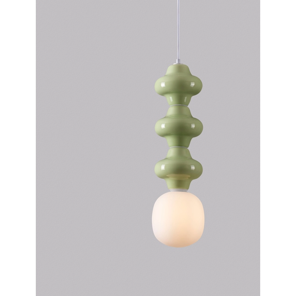 Hanglamp Clio L lichtgroen keramiek met wit glas