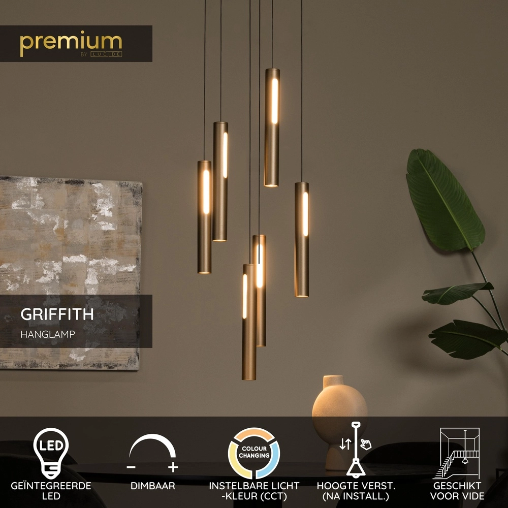 Design hanglamp Griffith 6-lichts brons Premium by Lucide 5411212241948