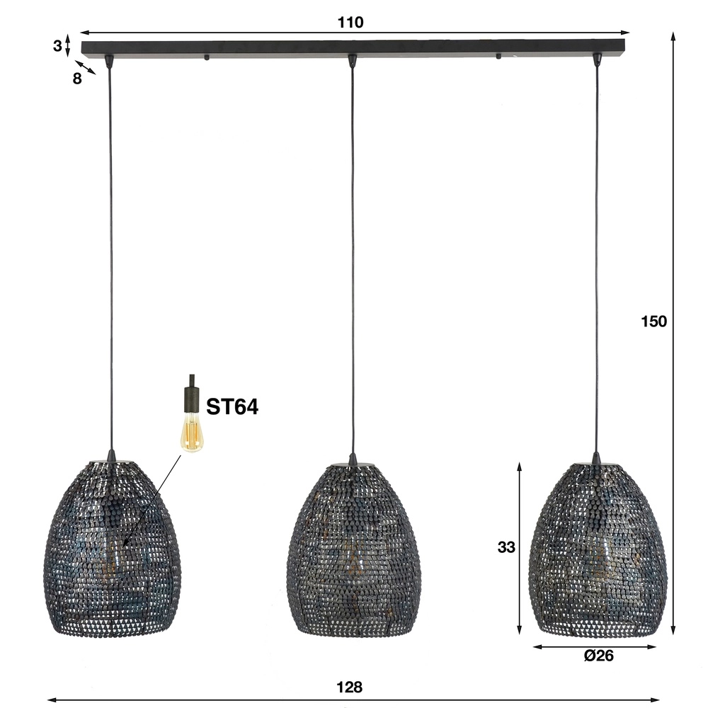 Schubbenlook hanglamp Armor 3x Ø 26cm Lyora 8716803512870